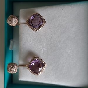 Effy 14K Rose gold Amethyst And Diamond earrings.